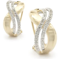 14 Karat Yellow & White Gold Diamond Double S Crossover Earrings