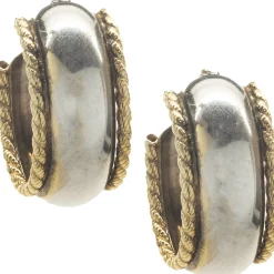 14 Karat Yellow & White Gold Rope Huggie Hoop Earrings