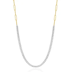 14 Karat Yellow & White Gold Diamond Adjustable Paperclip Inline Necklace