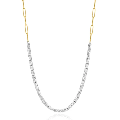 14 Karat Yellow & White Gold Diamond Adjustable Paperclip Inline Necklace