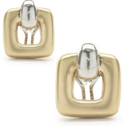 14 Karat Yellow & White Gold Geometric Square Cutout Earrings