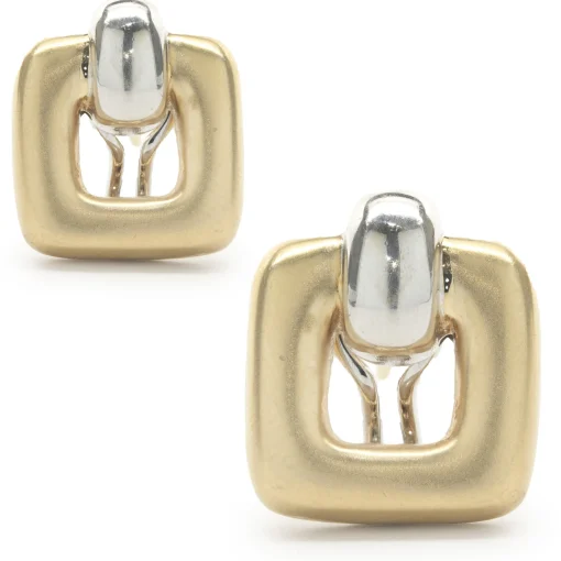14 Karat Yellow & White Gold Geometric Square Cutout Earrings