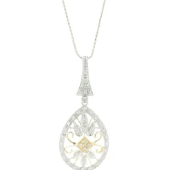 14 Karat Yellow & White Gold Diamond Filigree Necklace