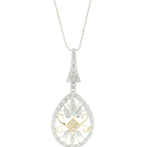 14 Karat Yellow & White Gold Diamond Filigree Necklace
