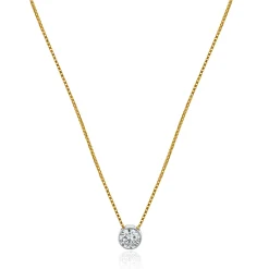 14 Karat Yellow & White Gold Bezel Set Diamond Solitaire Necklace