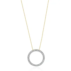 10 Karat Yellow & White Gold Diamond Open Circle Necklace