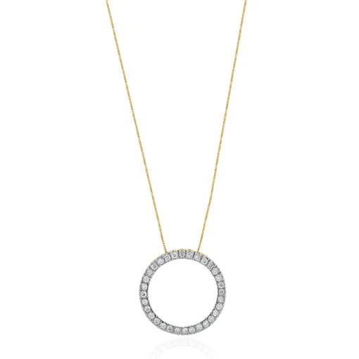 10 Karat Yellow & White Gold Diamond Open Circle Necklace