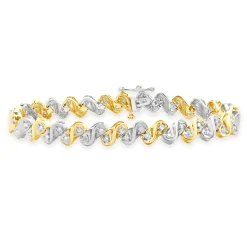 10 Karat Yellow & White Gold S Link Diamond Inline Tennis Bracelet