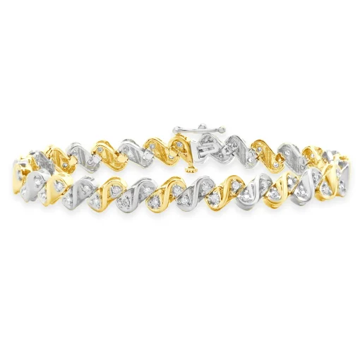 10 Karat Yellow & White Gold S Link Diamond Inline Tennis Bracelet