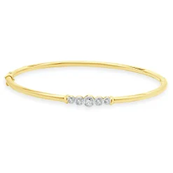 14 Karat Yellow & White Gold Illusion Set Diamond Bangle Bracelet