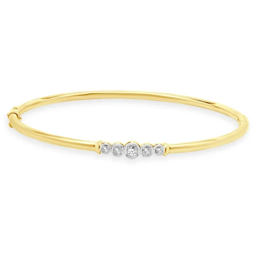 14 Karat Yellow & White Gold Illusion Set Diamond Bangle Bracelet