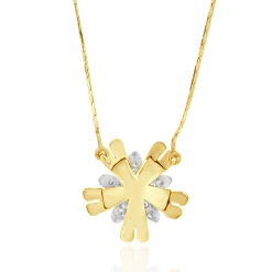 14 Karat Yellow & White Gold Diamond Flower Necklace