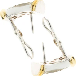 18 Karat Yellow & White Gold Pave Diamond Bar Earrings