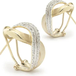 14 Karat Yellow & White Gold Diamond Double S Crossover Earrings