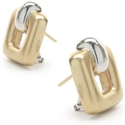 14 Karat Yellow & White Gold Geometric Square Cutout Earrings