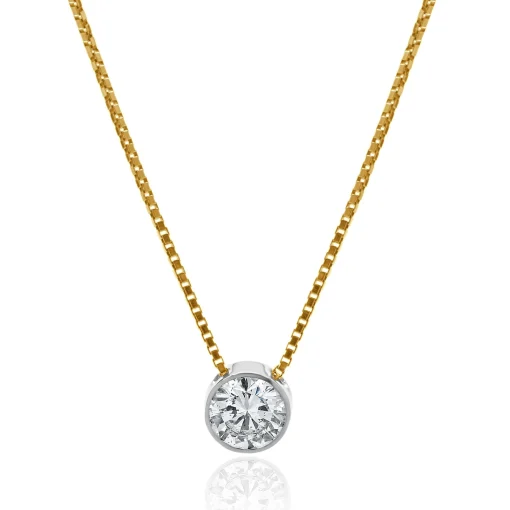 14 Karat Yellow & White Gold Bezel Set Diamond Solitaire Necklace