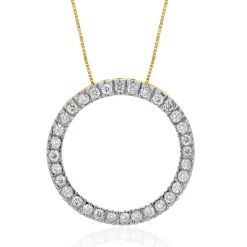 10 Karat Yellow & White Gold Diamond Open Circle Necklace
