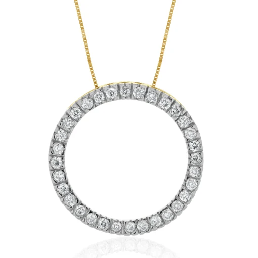 10 Karat Yellow & White Gold Diamond Open Circle Necklace