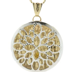14 Karat Yellow & White Gold Snowflake Circle Necklace