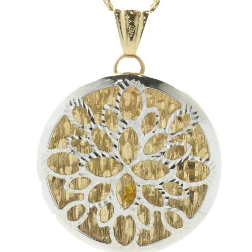 14 Karat Yellow & White Gold Snowflake Circle Necklace