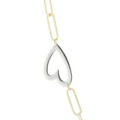 14 Karat Yellow & White Gold Paperclip Open Heart Station Necklace