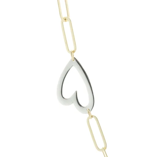 14 Karat Yellow & White Gold Paperclip Open Heart Station Necklace