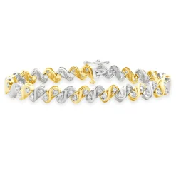 10 Karat Yellow & White Gold S Link Diamond Inline Tennis Bracelet