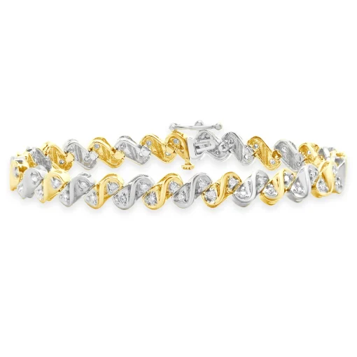 10 Karat Yellow & White Gold S Link Diamond Inline Tennis Bracelet