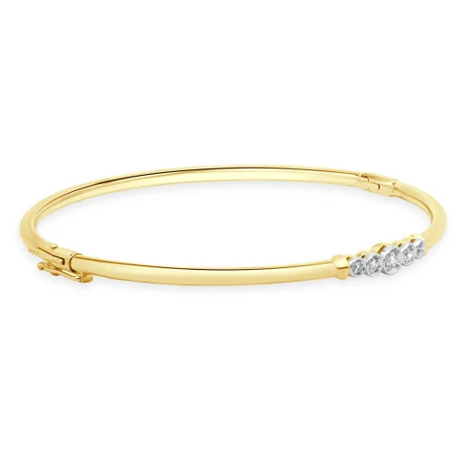 14 Karat Yellow & White Gold Illusion Set Diamond Bangle Bracelet