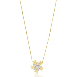 14 Karat Yellow & White Gold Diamond Flower Necklace