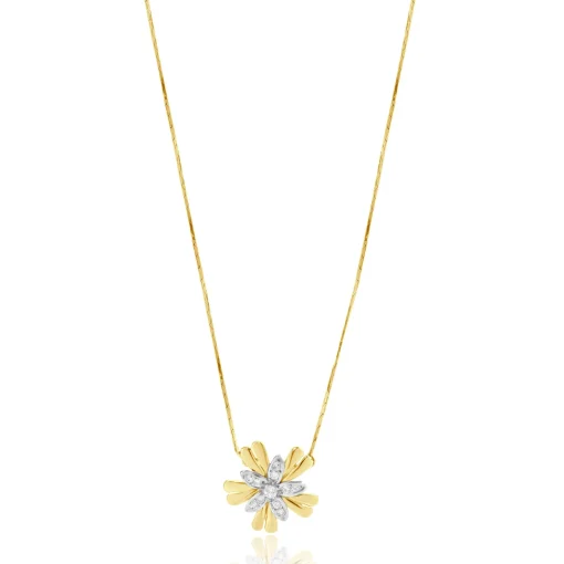 14 Karat Yellow & White Gold Diamond Flower Necklace