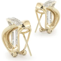 14 Karat Yellow & White Gold Diamond Double S Crossover Earrings
