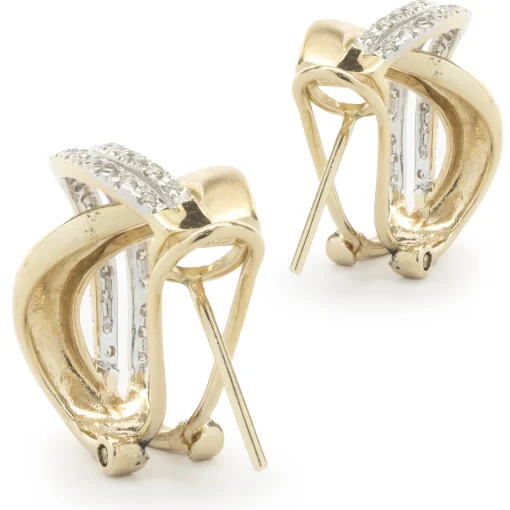 14 Karat Yellow & White Gold Diamond Double S Crossover Earrings