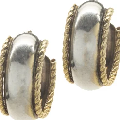 14 Karat Yellow & White Gold Rope Huggie Hoop Earrings