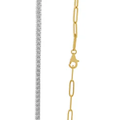 14 Karat Yellow & White Gold Diamond Adjustable Paperclip Inline Necklace