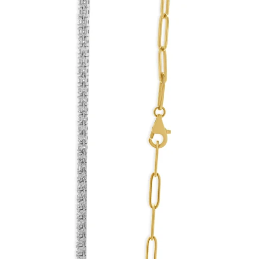 14 Karat Yellow & White Gold Diamond Adjustable Paperclip Inline Necklace