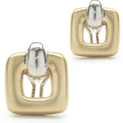 14 Karat Yellow & White Gold Geometric Square Cutout Earrings