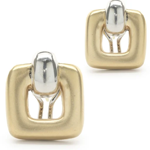 14 Karat Yellow & White Gold Geometric Square Cutout Earrings