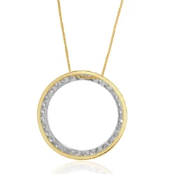 10 Karat Yellow & White Gold Diamond Open Circle Necklace