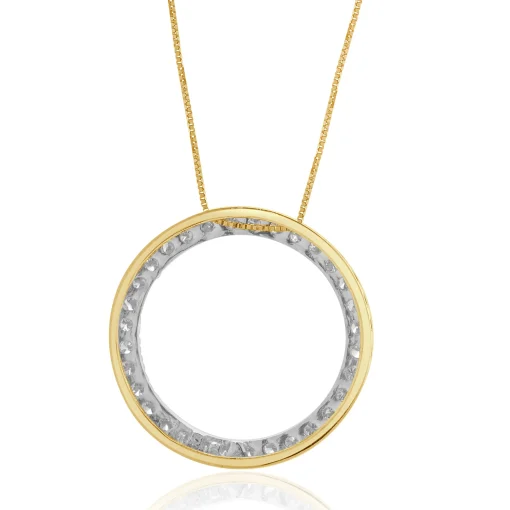 10 Karat Yellow & White Gold Diamond Open Circle Necklace