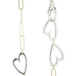 14 Karat Yellow & White Gold Paperclip Open Heart Station Necklace