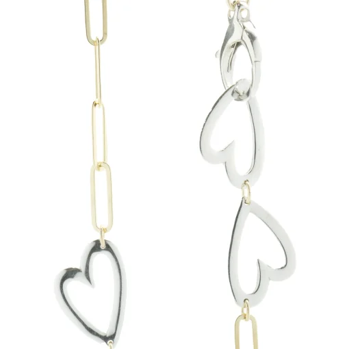 14 Karat Yellow & White Gold Paperclip Open Heart Station Necklace
