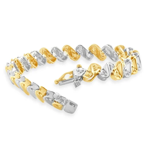 10 Karat Yellow & White Gold S Link Diamond Inline Tennis Bracelet