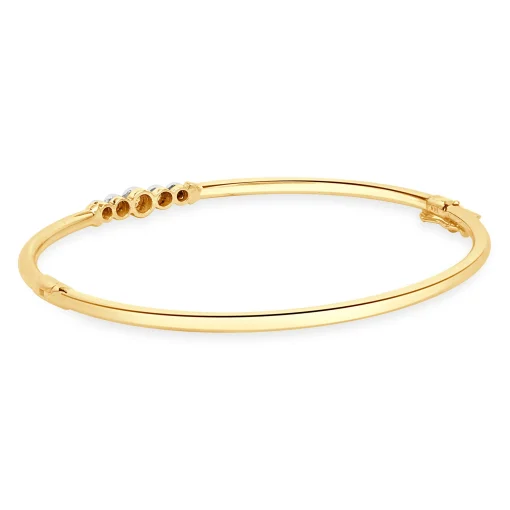 14 Karat Yellow & White Gold Illusion Set Diamond Bangle Bracelet