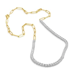 14 Karat Yellow & White Gold Diamond Adjustable Paperclip Inline Necklace