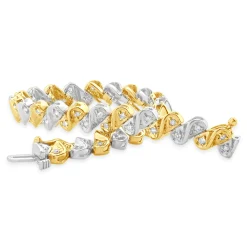 10 Karat Yellow & White Gold S Link Diamond Inline Tennis Bracelet