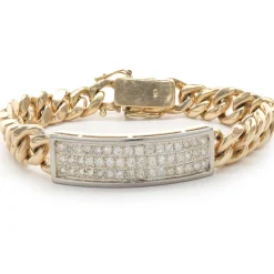 14 Karat Yellow and White Gold Pave Diamond ID Bracelet