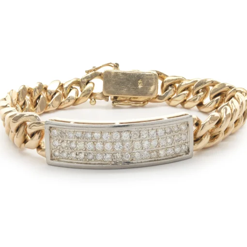 14 Karat Yellow and White Gold Pave Diamond ID Bracelet