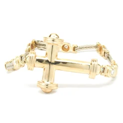 14 Karat Yellow and White Gold Bezel Set Diamond Cross Bracelet