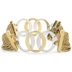 14 Karat Yellow and White Gold Mesh Oval Link Bracelet